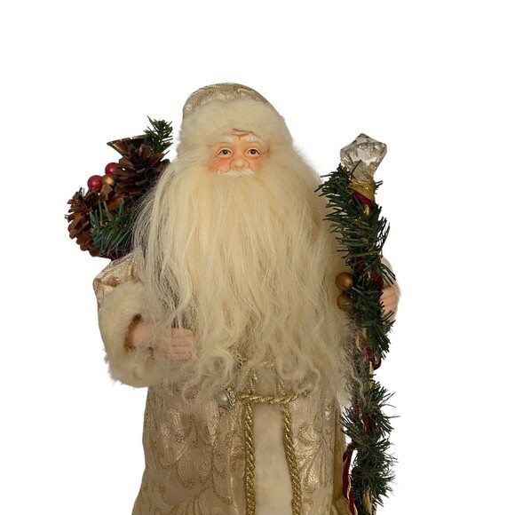 Christmas Santa Claus Doll 16” tall Gold & White Standing Presents Tree Topper - Picture 3 of 12